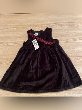 Vintage NWT Old Navy Black Velvet Dress Red Floral Trim 2003 Holiday18-24 months